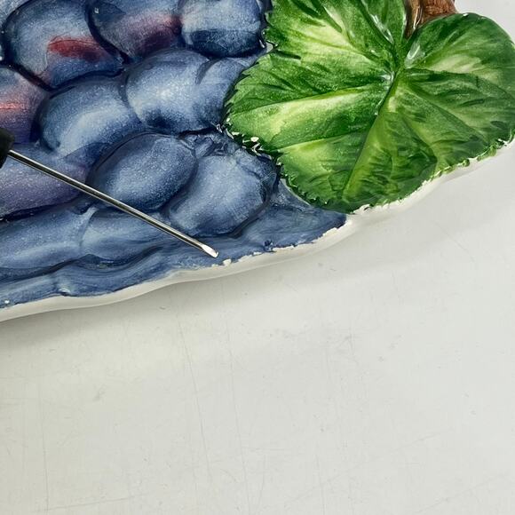 Vintage Italian Majolica Asparagus Grape Ceramic Serving Dish Set Hand Painted​ - Picture 12 of 13